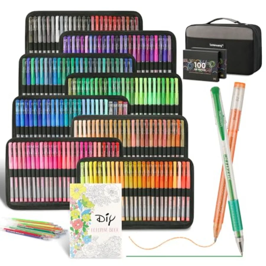 

Набор из 400 гелевых ручек для раскрасок для взрослых, 200 цветных гелевых ручек, включая 200 сменных стержней и 40 глиттерных гелевых ручек с дополнительными чернилами.