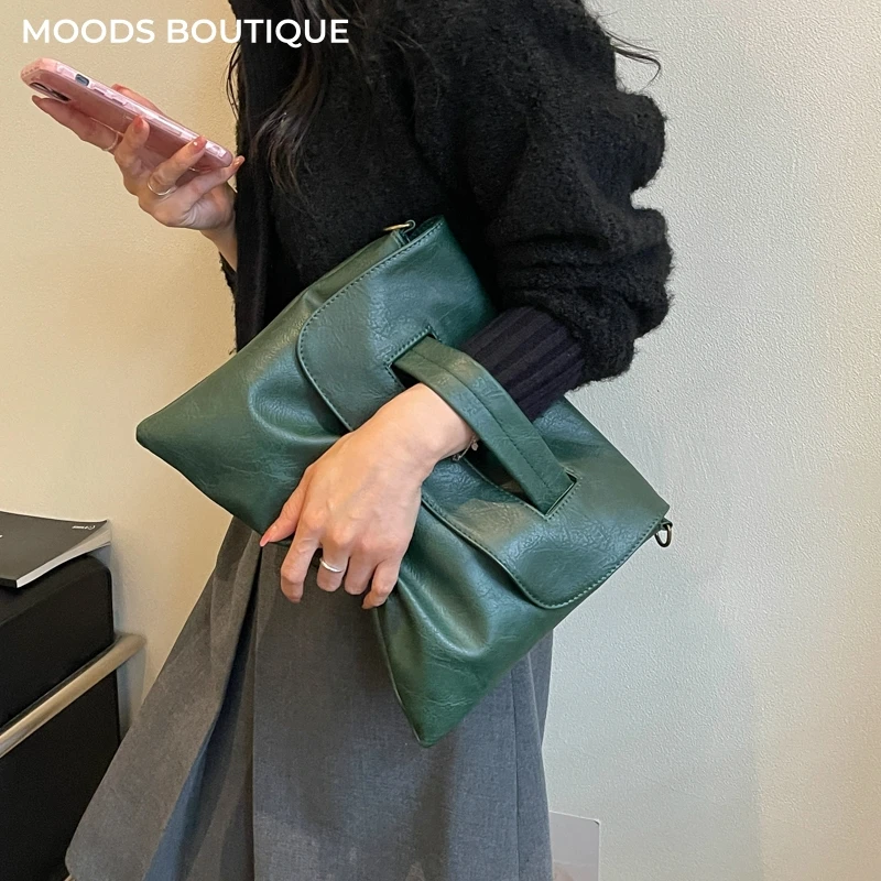 MOODS Envelope Clutch Bag For Women Convertible Shoulder Crossbody Messenger Bag Soft PU Leather Pure Color Big Capacity Handbag