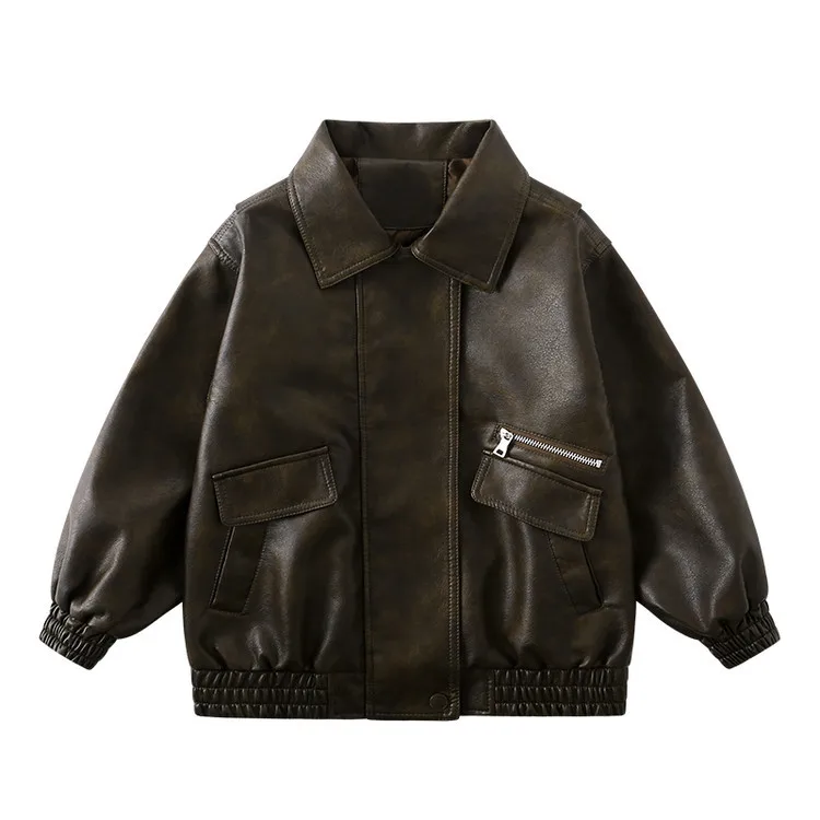 Cappotto antivento impermeabile verde scuro per ragazzi 2-12 anni Giacca in pelle Pu per moto Black Rock per bambini Abbigliamento per fotografia di strada