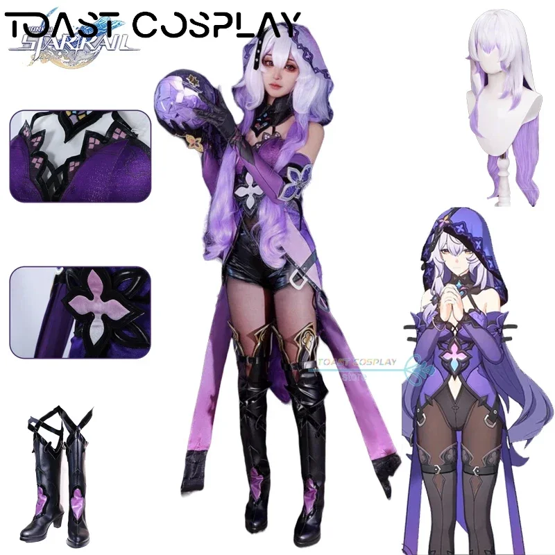 Cisne preto honkai cosplay jogo honkai estrela ferroviário cisne preto cosplay traje roupas vestido peruca sapatos conjunto completo feminino role play