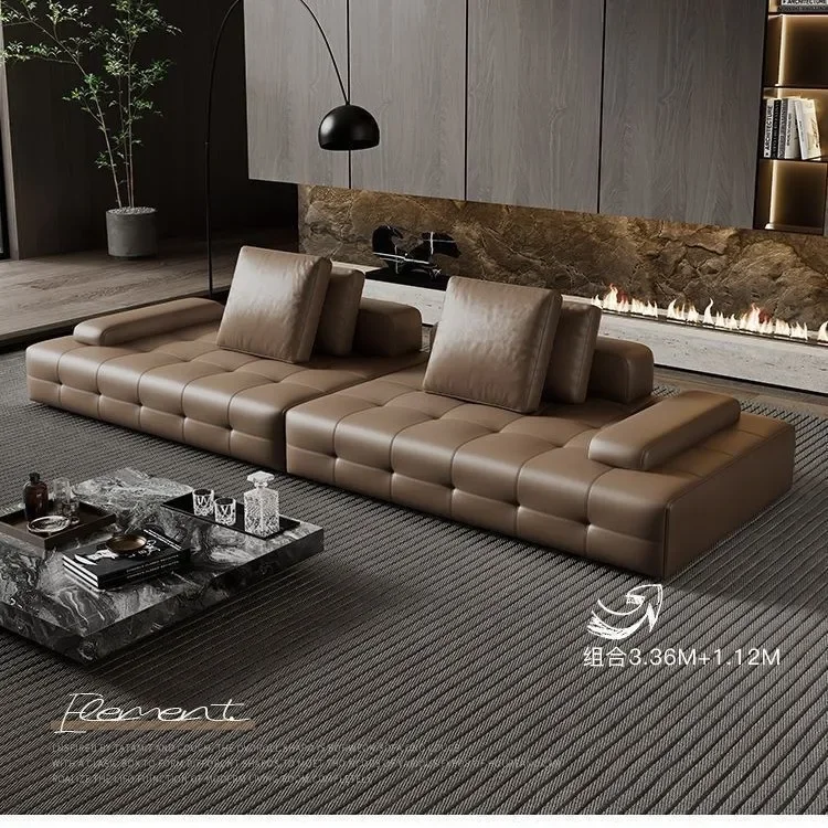 Erste Schicht aus Rindsleder, große flache Schicht, leichte Luxus-Villa-Modul-Kombination, Kunstsofa aus Leder