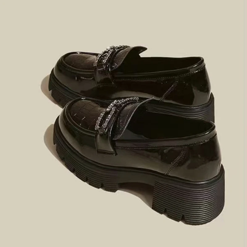 

Women's 2025 New Loafers Preppy Design Real Soft Sole Height Boosting Thick Bottom Mirror Finish Small Leather Shoes