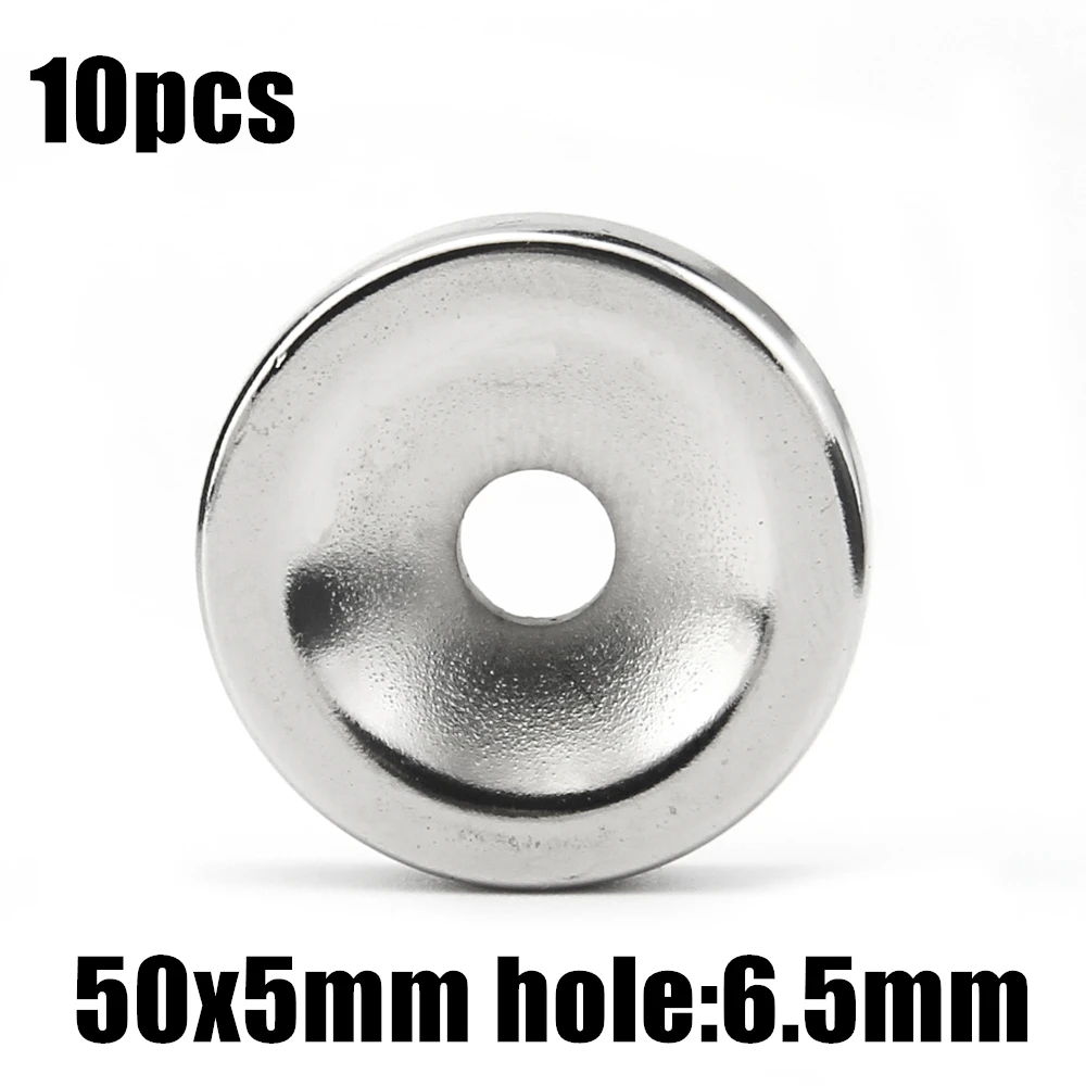 10pcs 50x5mm Hole: 6mm super Strong Round Neodymium Countersunk Ring Magnets Rare Earth N35