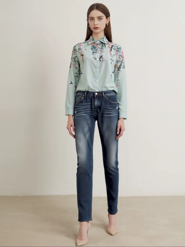 New Casual Women Loose Blouse Lapel Creative Flower Shirt High Quality Elegant Lady Top Spring Summer Travel Wear Bohemian Style
