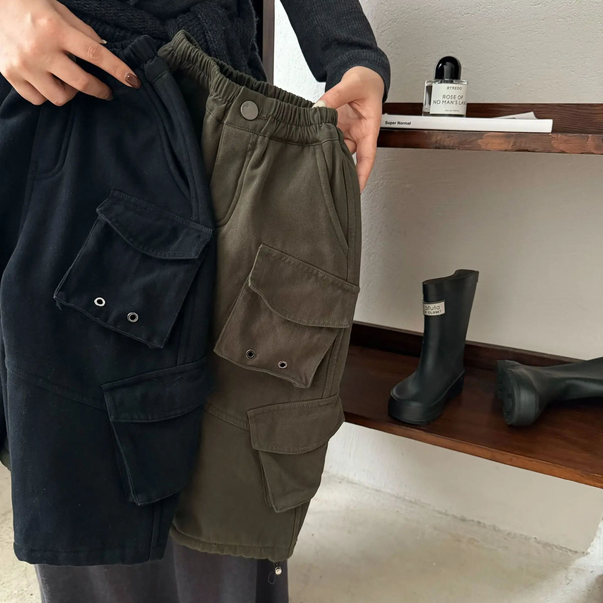 Children's trousers 2024 winter new products boys and girls thickened straight overalls baby loose casual pants