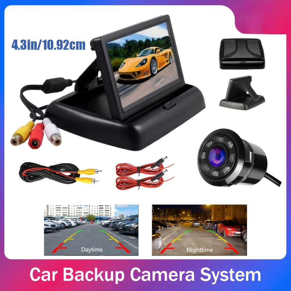 Collapsible Display And Perforated Camera Featuring 8 Lights, Universal Rearview Camera for Vehicles Like Pickup Trucks And Suvs
