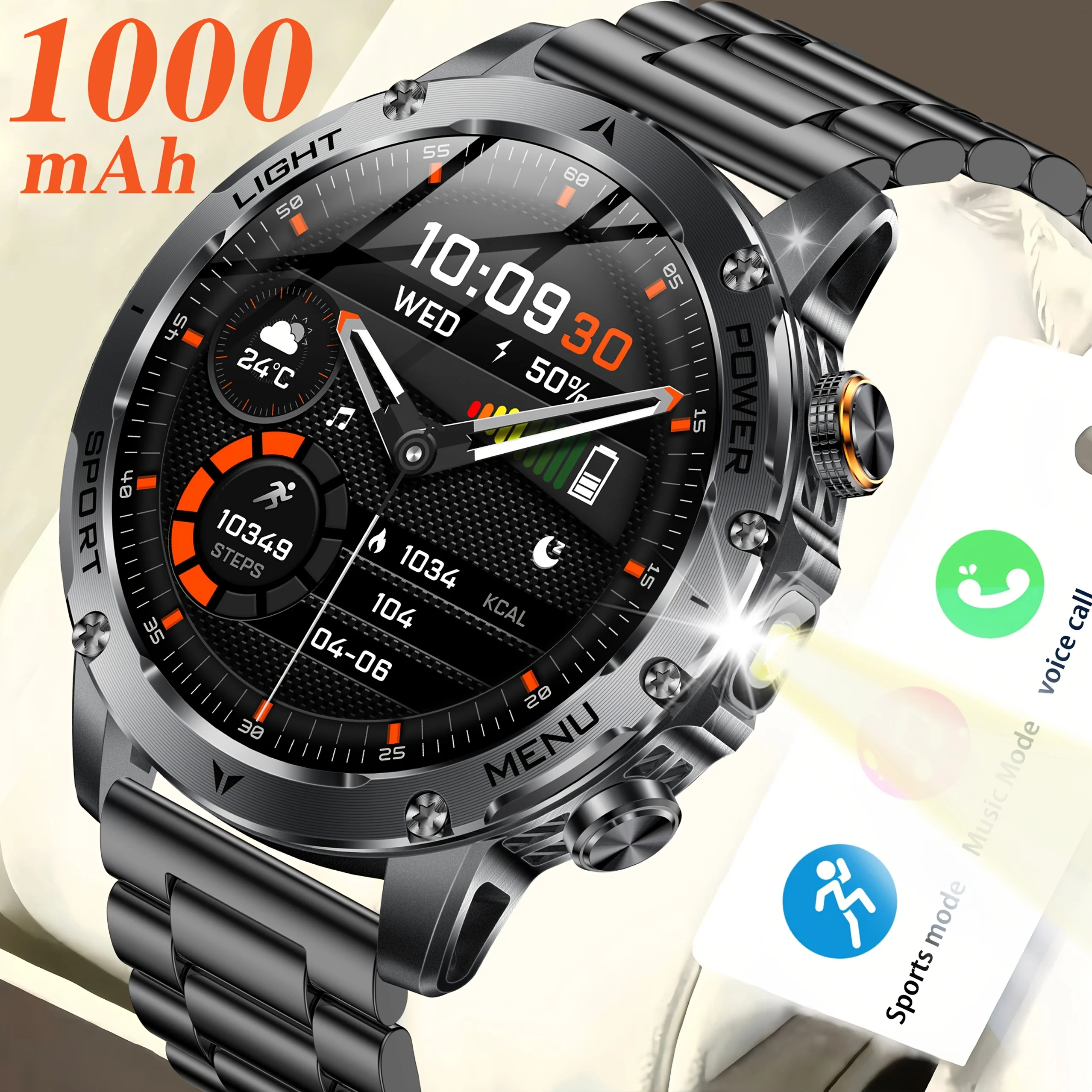 2025 1000mAh Super Capacity Battery Adult Men Smart Watch 1.7-inch Large Screen Bluetooth Call IP68 Waterproof SmartWatch Sport