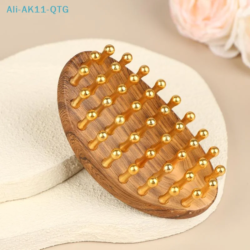 HOT! 39-Tooth Solid Brass Meridian Brush Wooden Handle Massage Brush Multipurpose Beauty & Body Massage Tool