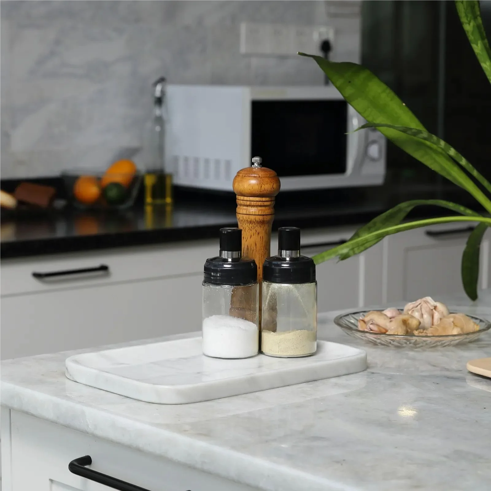 صينية رخامية، صواني من الحجر الطبيعي 100% للزينة، تخزين للحمام والمطبخ والعطور ومستحضرات التجميل والقهوة والمجوهرات طبق مستطيل