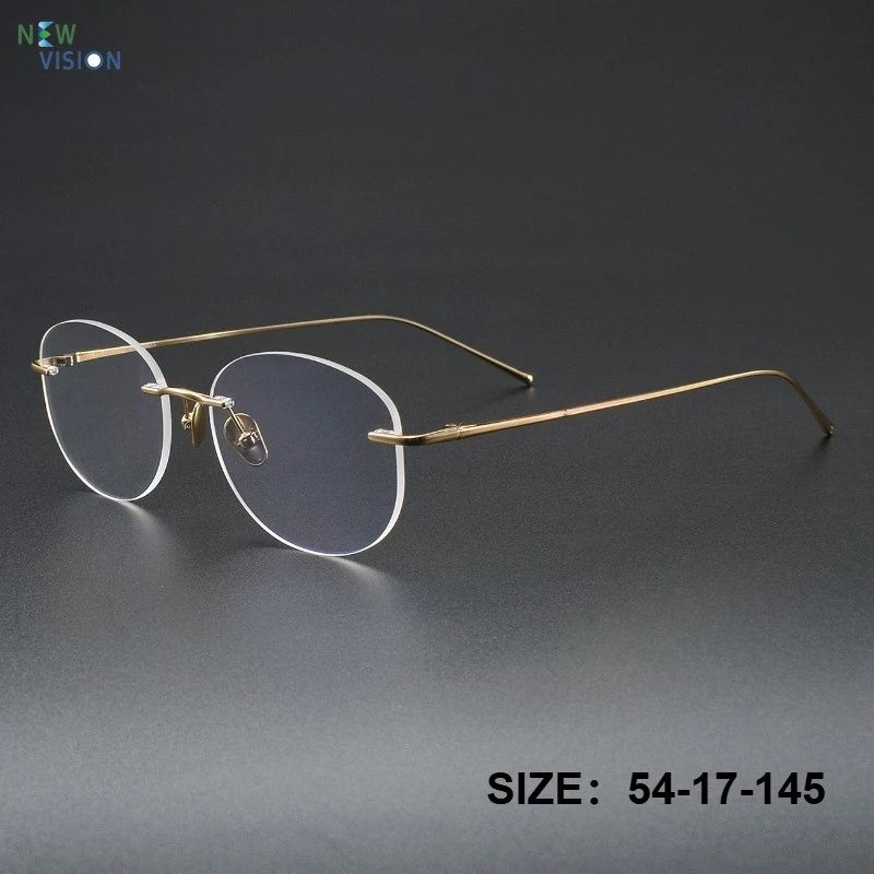 

Pure Titanium Glasses for Women Fashion Oval Rimless Eyewear 52024 Vintage Men High-end Prescription Eyeglass Frame for Myopia