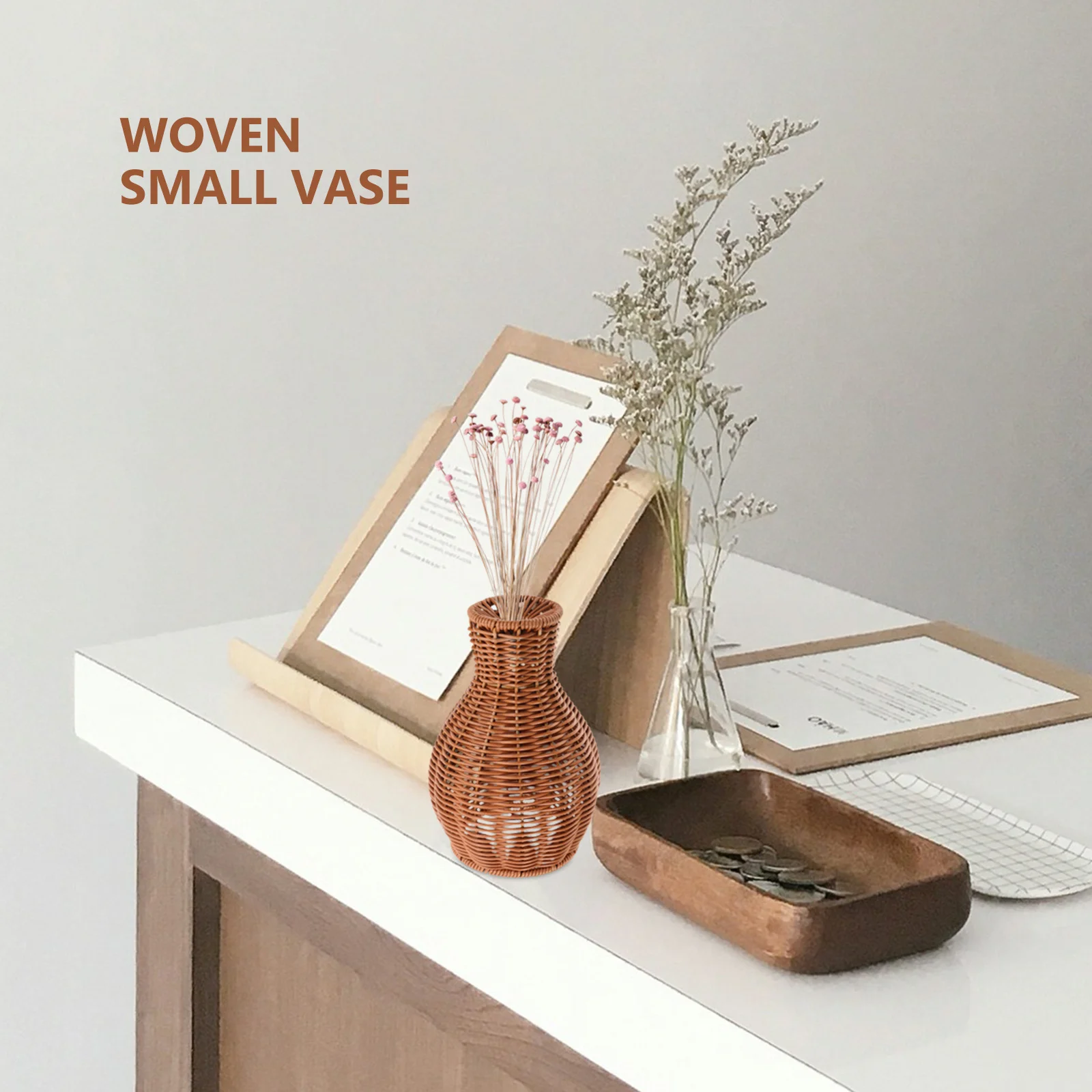 

Woven Vase Rustic Decorative Imitation Rattan Floral Arrangement Vase Table Centerpiece Dried Flower Holder Home Decor