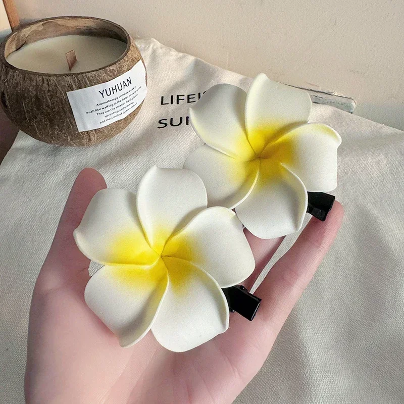 여성용 Plumeria 꽃 헤어 클립, 소녀 미적 머리핀, 계란 꽃 바렛, 하와이 웨딩 파티 가방, 헤어 액세서리, 1-20 개