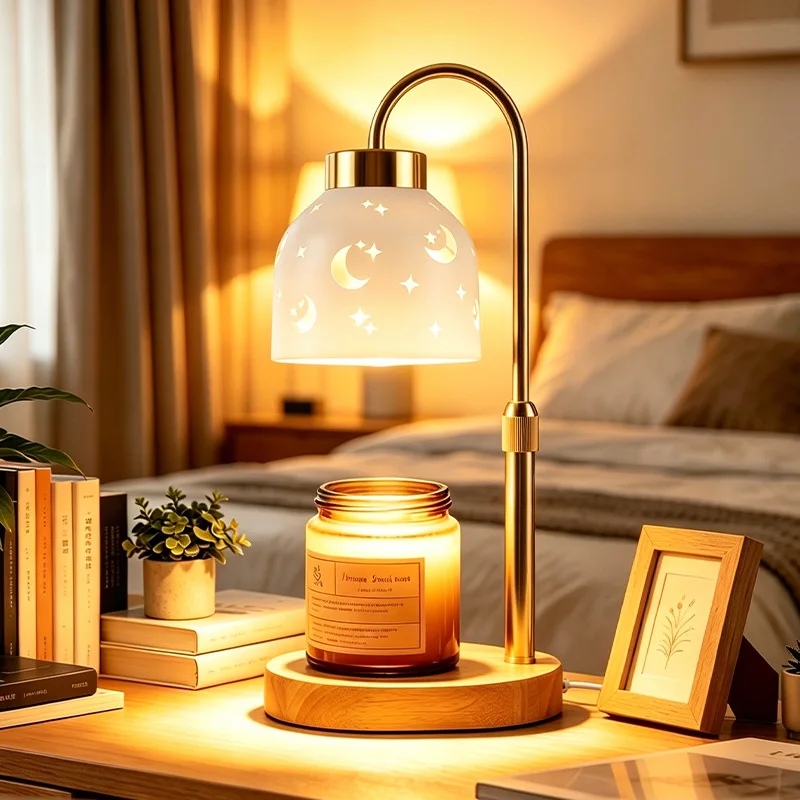 Nordic Luxury No Flame Aroma Wax Melter Lily of the Valley Shade Dimmable Real Wood Base Decorative Fragrance Table Lamp