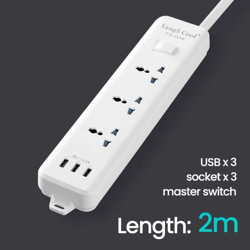 2m Extension Cord Outlet Power Strip UK EU US USB Ports Power Board Surge Protector Independent Switch Power Button Safe