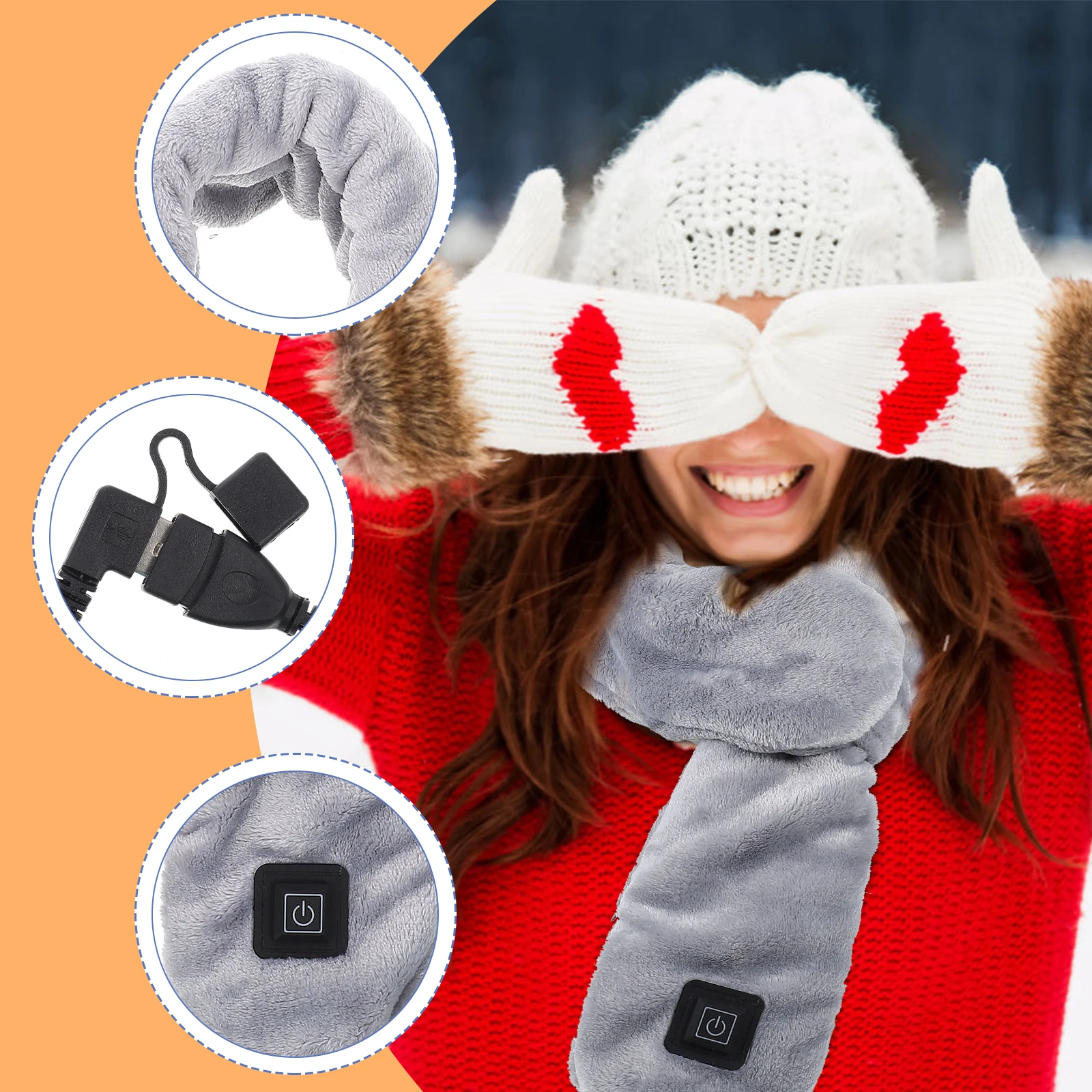 

USB Heating Scarf Rechargeable Warm Short Three-Level Temperature Adjustment Comfortable Winter Outdoor Scarf for Men