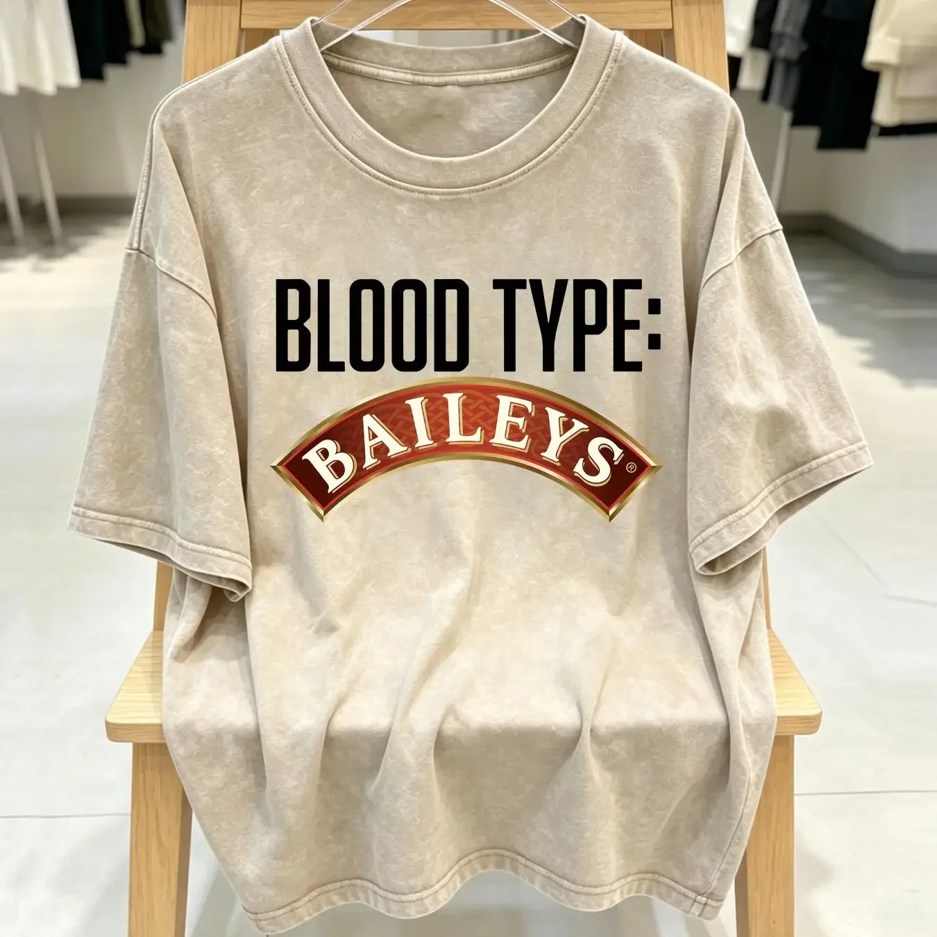 washed T Shirt Baileys Irish Cream Alcohol Logo Funny Blood Type Parody long or short sleeves vintage Washed Stylish streetwear