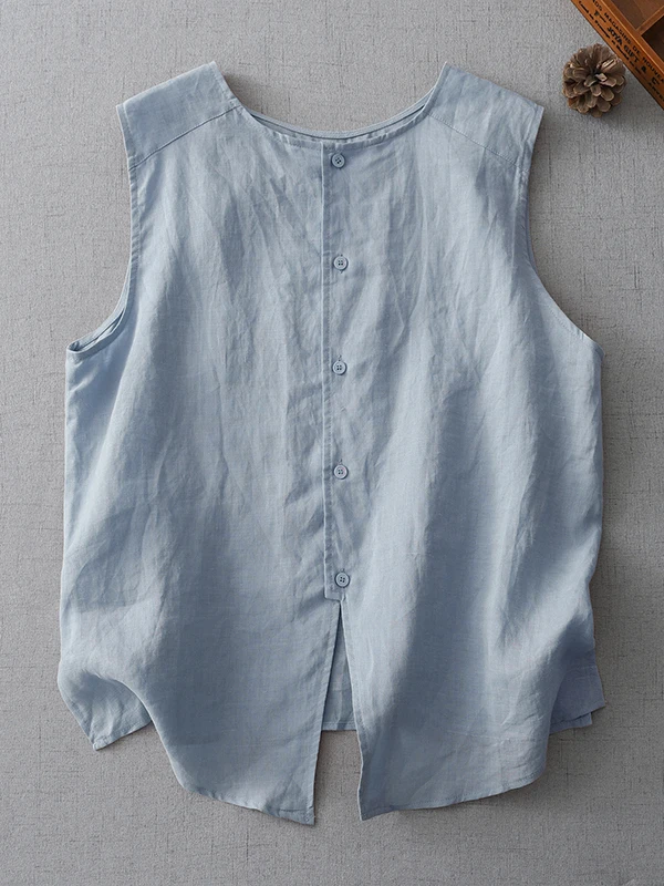 Oddychająca lniana bluzka bez rękawów, luźna, wyszczuplająca, z dekoltem typu ba, codzienna kamizelka damska, modna, letnia nowość.