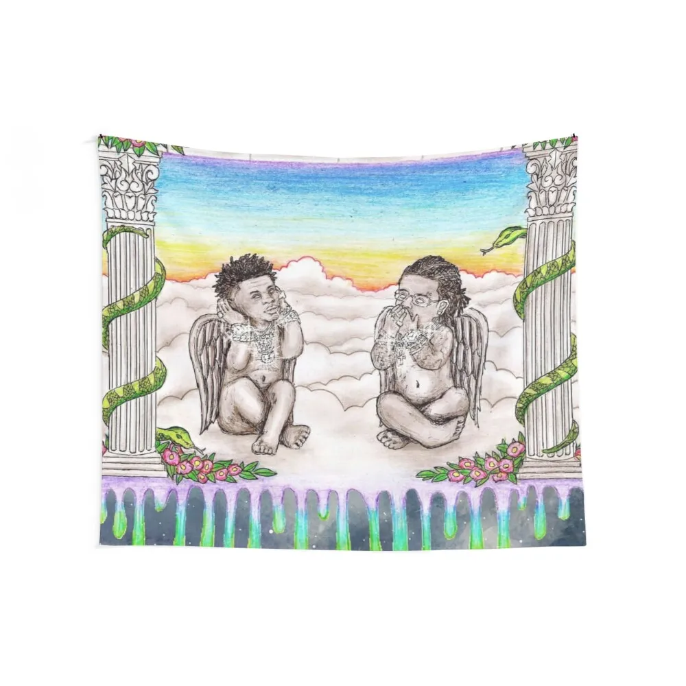 Lil Baby & Gunna Hard Drip Angels Tapestry Mushroom Wall Deco Funny Tapestry