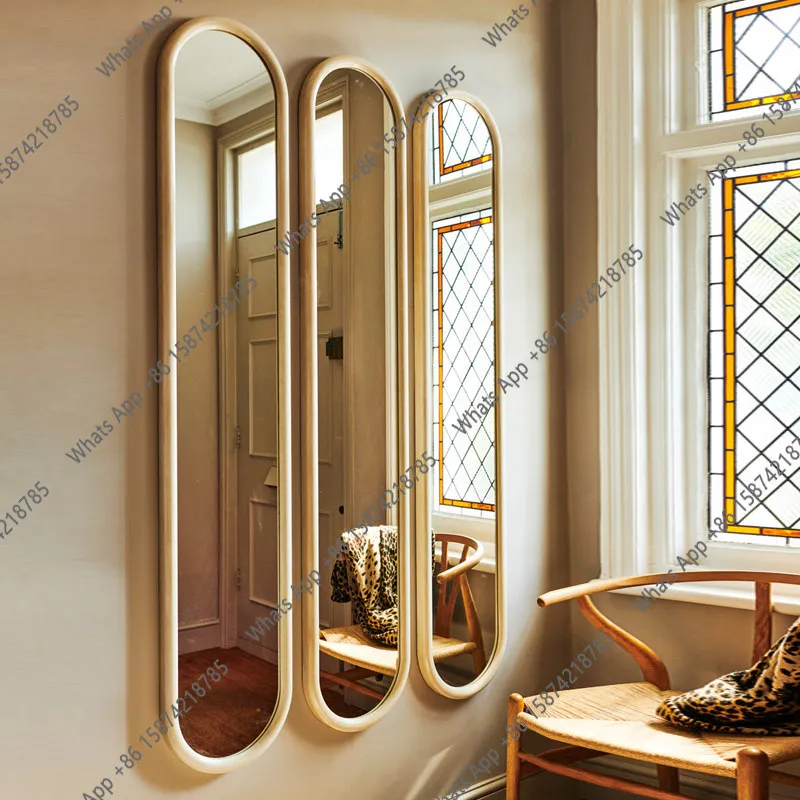 Cream wind ultra-narrow full-body mirror hanging on the wall, light luxury entrance full-length mirror wall-mounted entrance ent