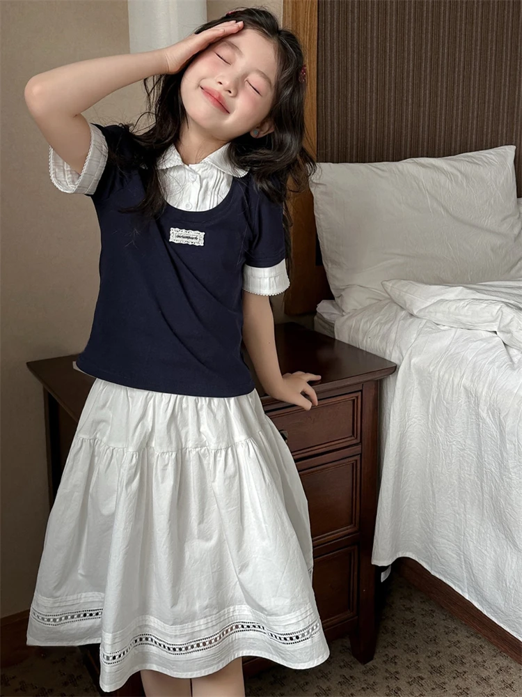 girls-summer-fashionable-school-uniform-style-two-piece-set-short-sleeve-shirt-collar-half-skirt-ensemble-cotton-casual-wear