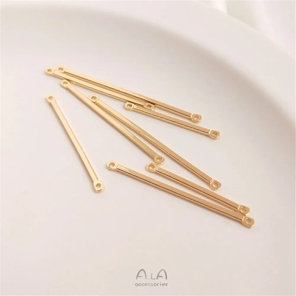 14K gouden accessoires dubbel gat drijfstang rechthoekige buis dubbele hangende DIY handstok oorstok hoofdaccessoires