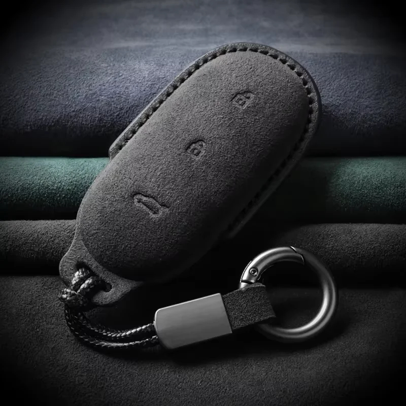 Suede Leather Car Smart Key Fob Case Cover For Leading Ideal Li Auto Lixiang One L7L8L9 2022-2024 Keychain Key Protection Shell