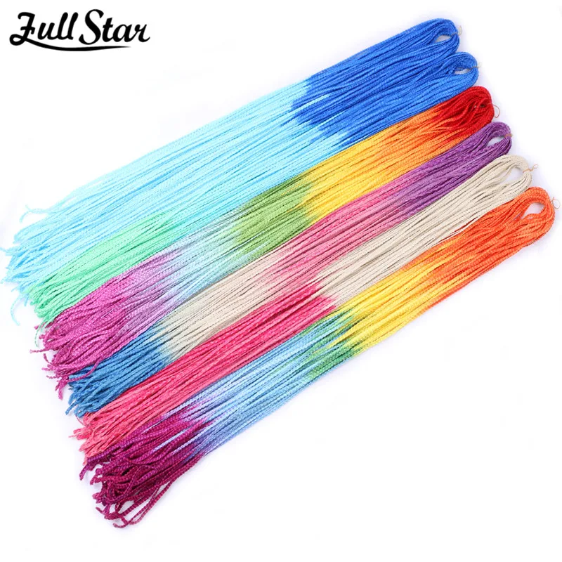 Full Star Long Straight Zizi Braiding Hair Extensions Synthetic Hair Ombre Colorful 613 Blue Purple Thin Box Braids Zizi Braids