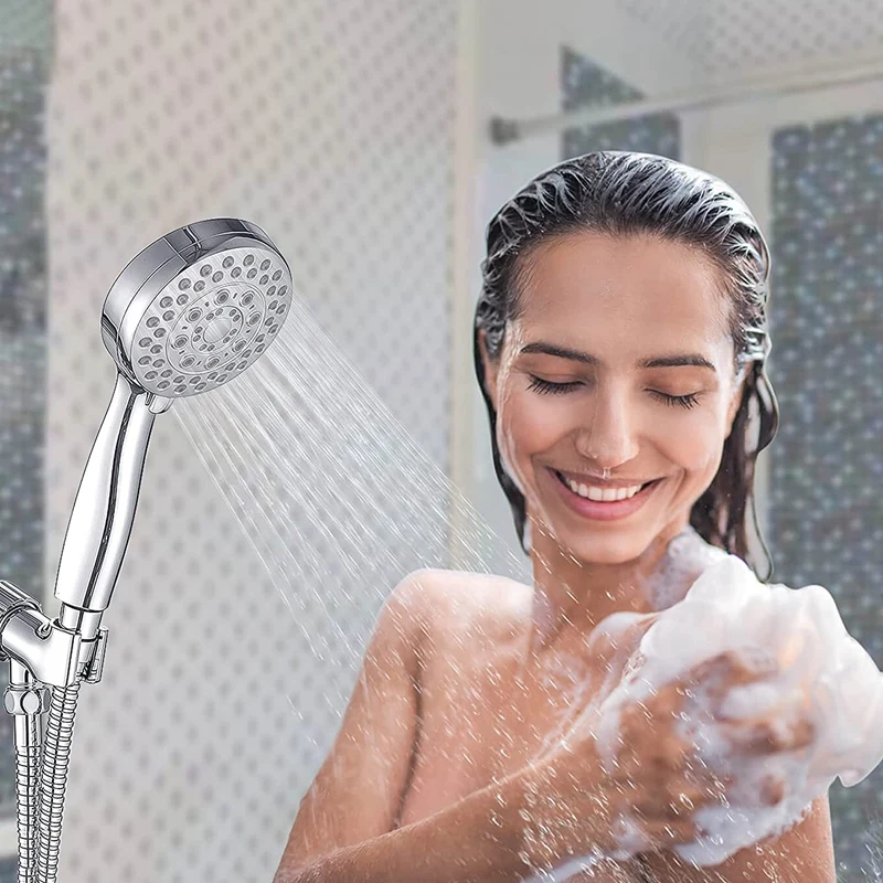 High Pressure Handheld Shower Head, 5-Setting Handheld Shower Head Set With 59-Inch Shower Hose, Adjustable Shower