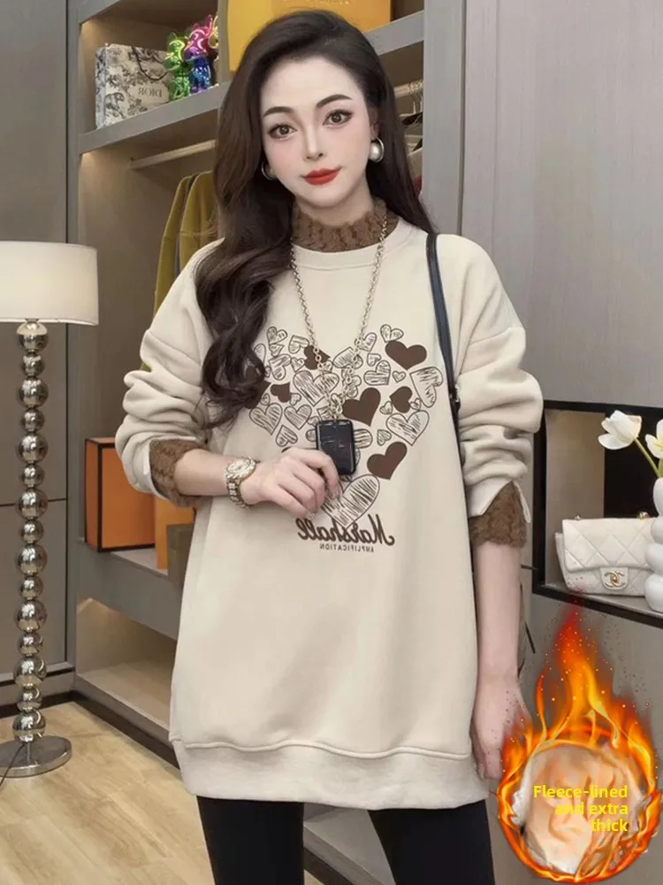 Thiened Fce Love Heart Felpa da donna casual dimagrante lunga Jaet High-End Feeling Capispalla Top per donna