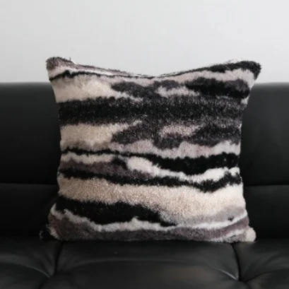 Zwart-wit coole mode kussensloop van lamswol, kussenhoes voor woonkamer, bank, slaapkamer, minimalistische kussenhoes
