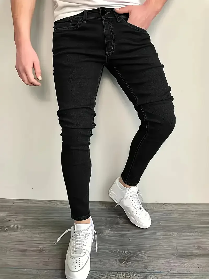 

Men'S Slim-Fit Dark Cotton Jeans - Stretch Denim Pencil Pants, Machine Washable