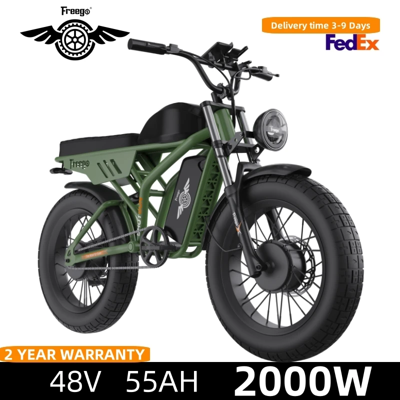 

Freego F3 Pro Electric Dirt Bike 2000W Dual Motor 40AH Dual Hydraulic Brake Suspension 20x4 Fat Tires Off Road Electric Bike