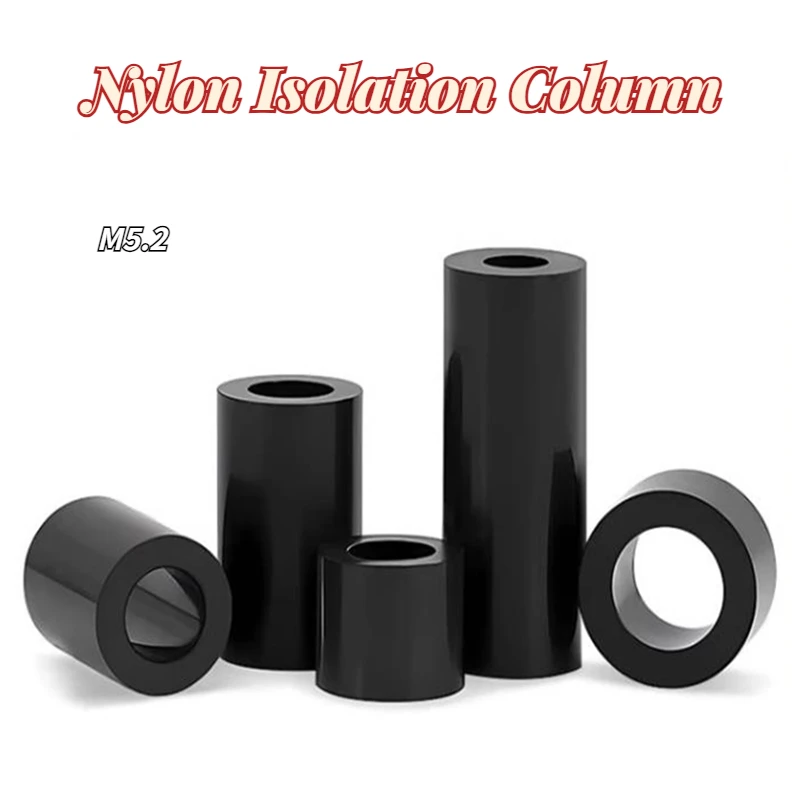 100Pcs Black Nylon Plastic Isolation Column Through The Column Insulation Gasket Hard Spaced Thick Pad Cylinder M5.2