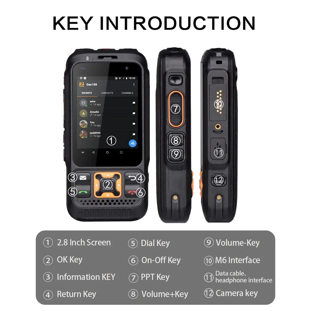 UNIWA วอล์คกี้ทอล์คกี้กันน้ำ POC รุ่น Zello F30S สมาร์ทโฟน Android φ36 มาตรฐาน IP54 ลำโพง 2 วัตต์ แบตเตอรี่ 4000mAh กล้อง 13MP รุ่น EU/US เลือกได้