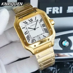 Knrlquen New Men Women Watch Automatic Mechanical Rose Gold Fashion Square Stainless Steel Casual Watches Black White Blue Rome