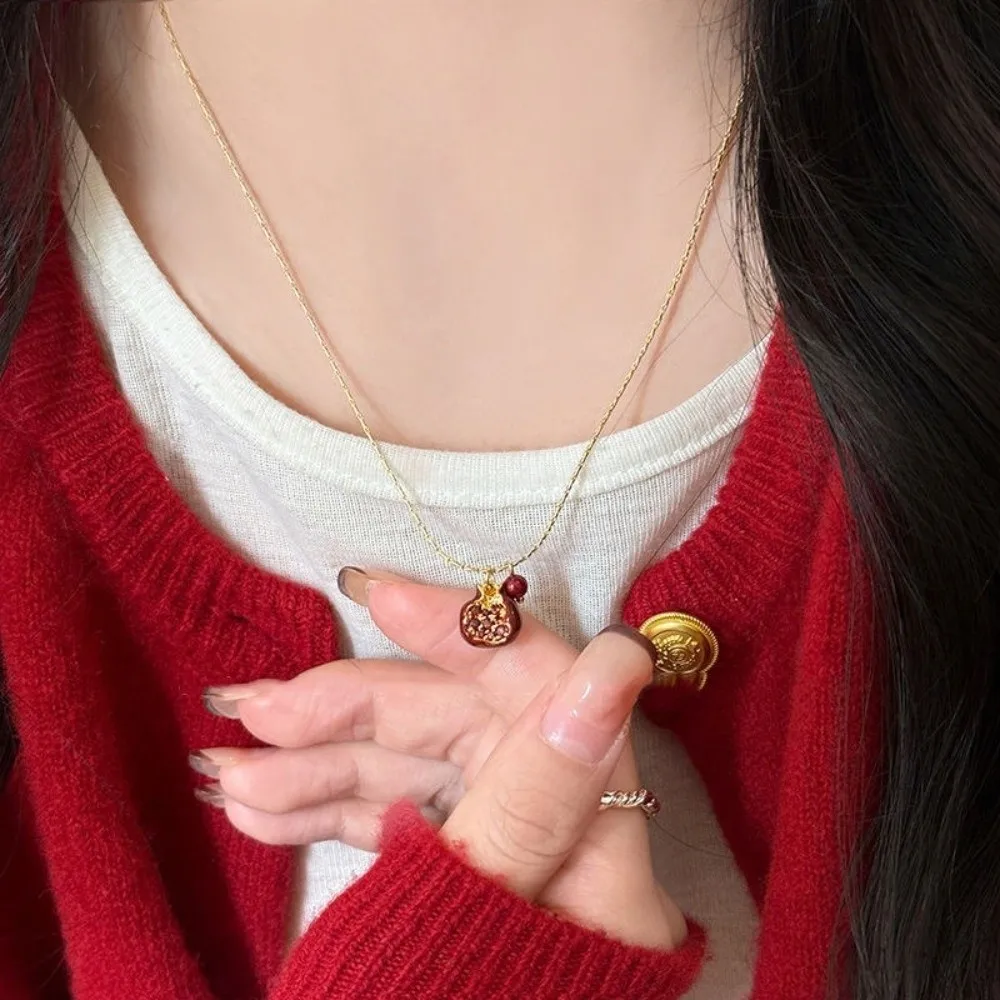 Gift Red Pomegranate Pendant Necklace Cute Delicate Fruit Earrings Sweet Minimalist Clavicle Choker Valentine's Day