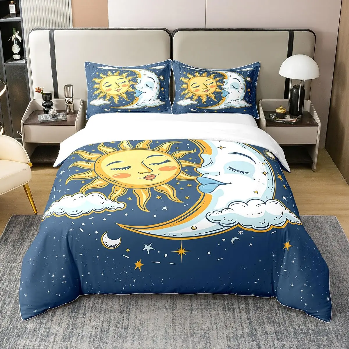 Sun and Moon Duvet Cover Set Boho Exotic Bedding Set Galaxy Astrology Luxury Comforter Cover for Boys Girls Teens Bedroom Decor