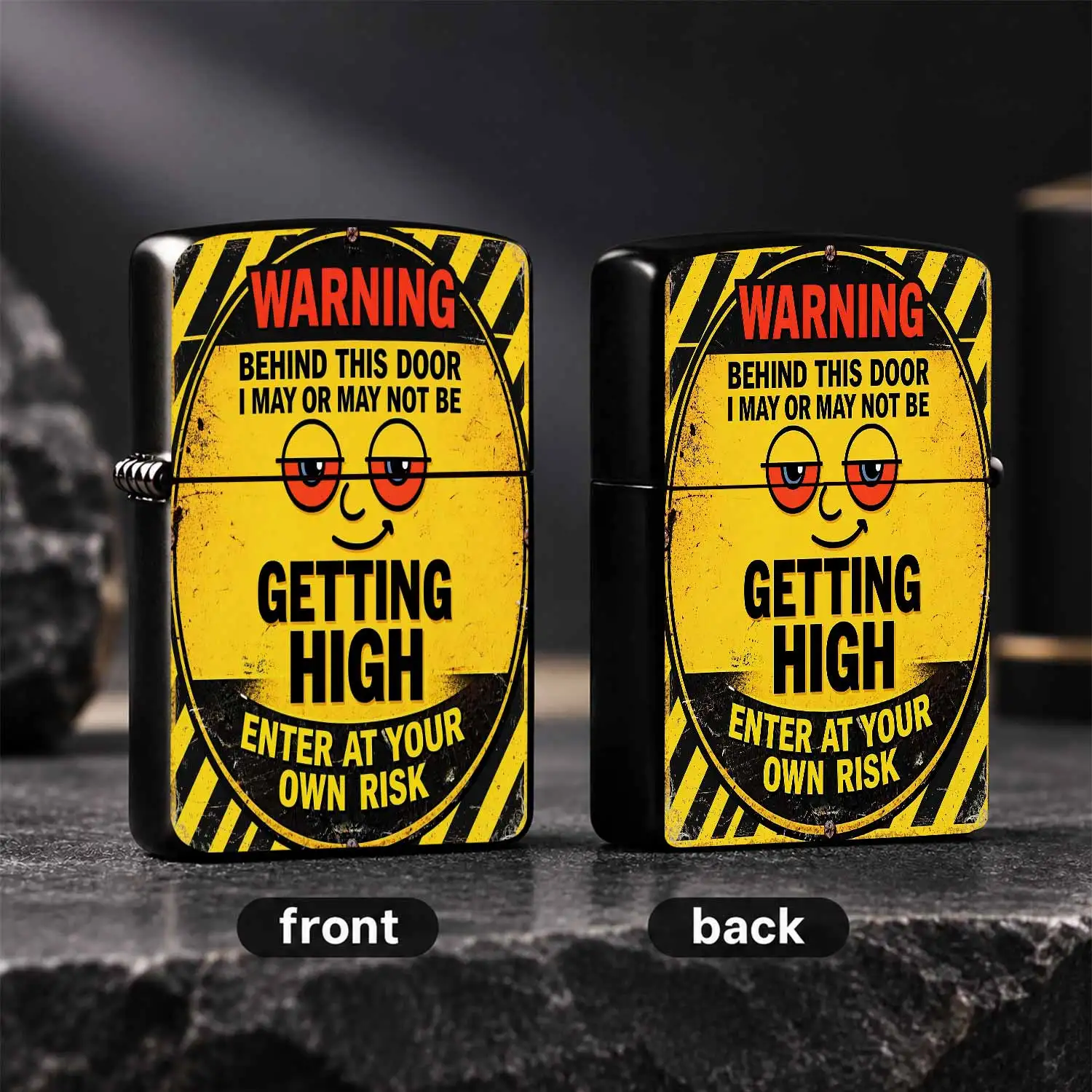 Funny Warning Pattern Portable Lighter, Creative Stoner Style Decor, Bold Yellow Black Warning Design, Unique Humorous Accessory For Daily Use, Party, Gifting, Indoor Outdoor Occasions, Eye-Catching Novelty Item With Pl A Humorous And Inter