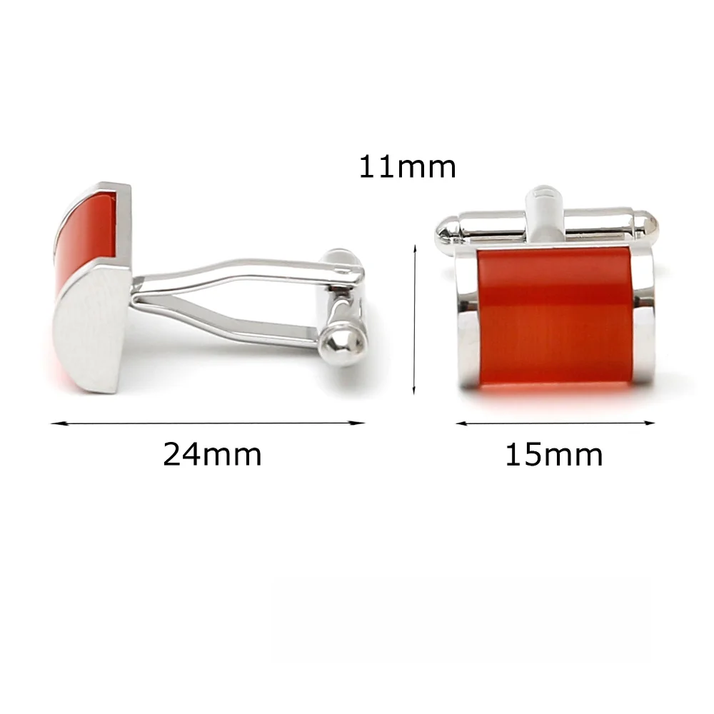Men's Agate Red Glossy Cufflinks Orange Red Cat's Eye Stone French Style Shirt With Sleeve Studs And Buttons
