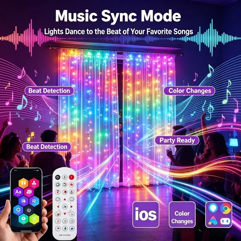 LED Curtain Lights USB Powered, App Controlled DIY Window Fairy Lights for Holiday Party Decor view 5