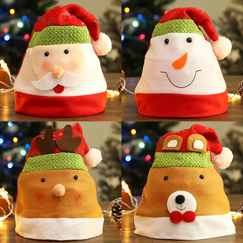 Christmas Hat New Year Cap Cute Cartoon Snowman ElK Hats For Children Adult Xmas Gift Decoration Performance Hats