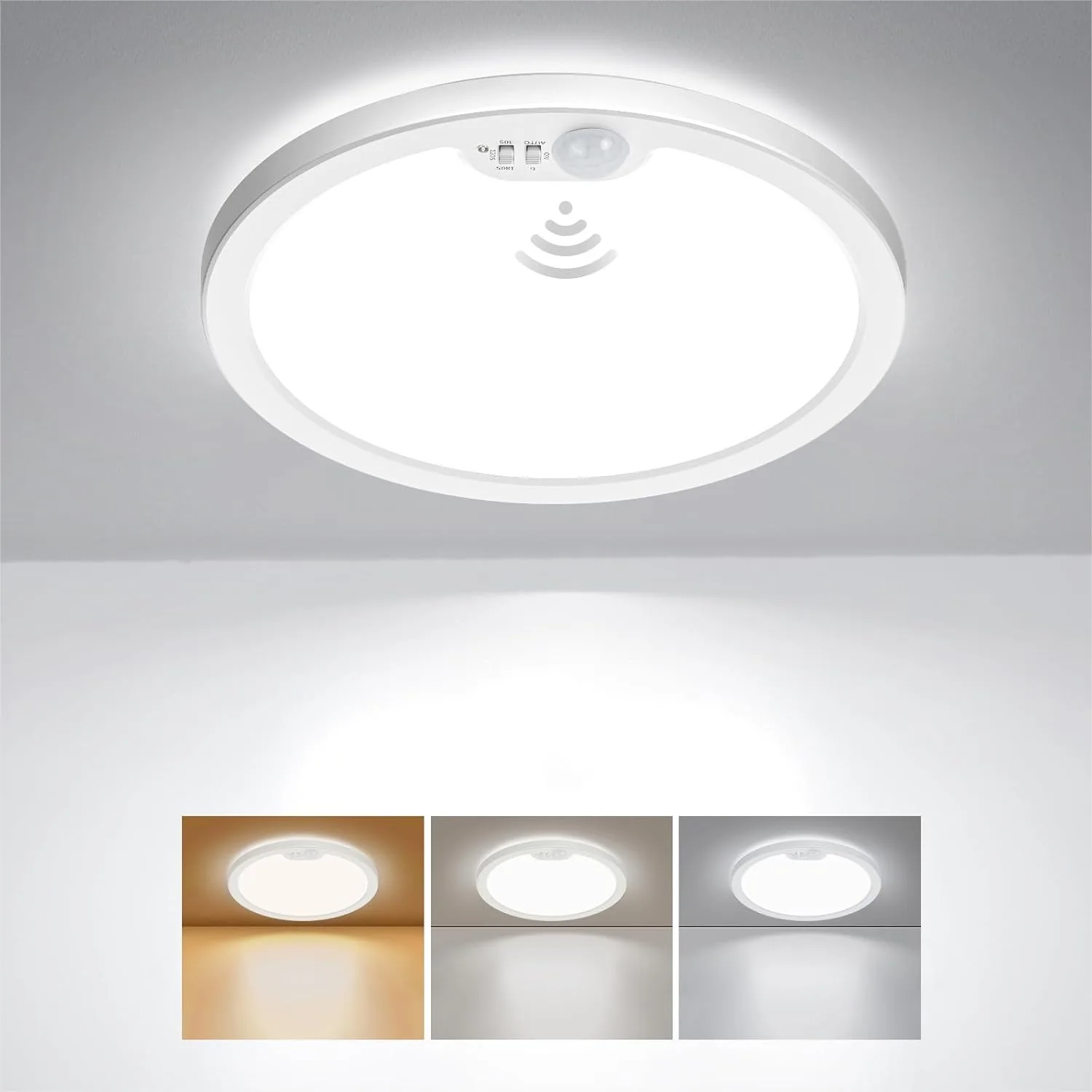 

Motion Sensor Ceiling Light Wired 8.7 Inch 3 Color Selectable LED Flush Mount Light with Timer for Hallway Stair Closet