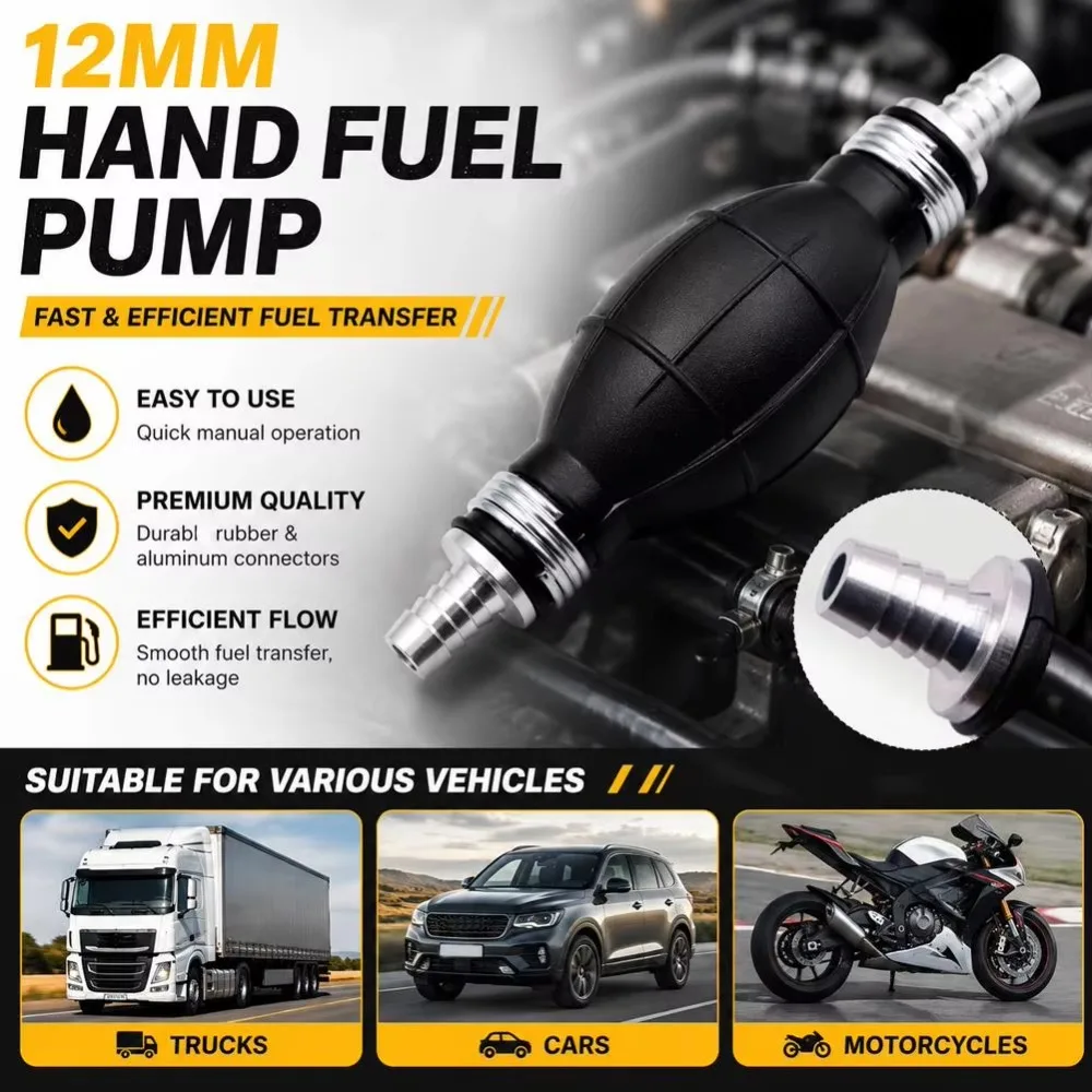 Automobile and marine universal manual fuel pump diesel pump, 6/8/10/12mm rust proof universal rubber fuel pump
