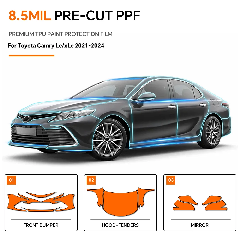 For Toyota Camry LE XLE 2021 2024 PPF Clear Car Pre-Cut Paint Protective Film Self Adhesive Rainproof Waterproof HD Film
