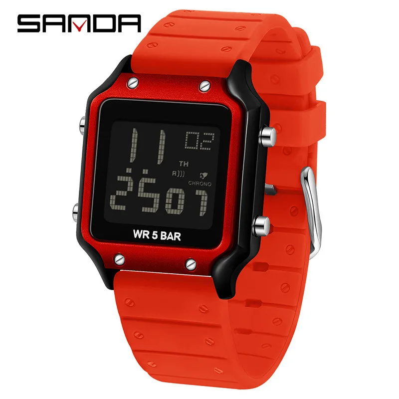 SANDA 2174 Reloj electrónico para estudiantes Reloj deportivo resistente al agua con sincronización multifuncional Reloj despertador para niño y niña