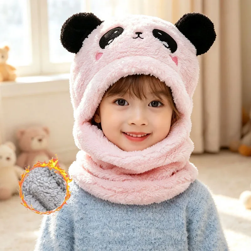 1-5PCS Children Thermal Hooded Scarf Hat 3 in 1 Windproof Face Cover Neck Warmer for Skiing Cycling Cold Weather