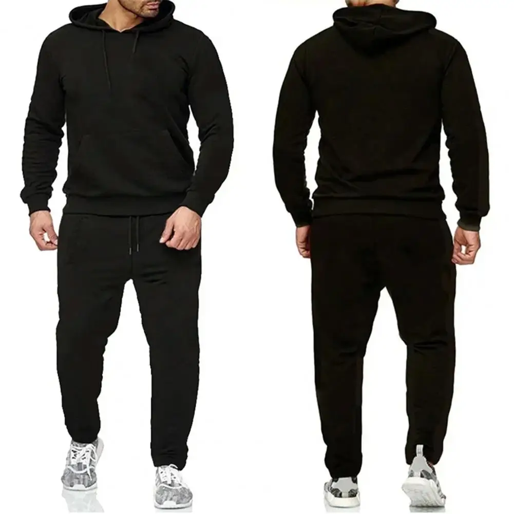 Men Workout Outfit Set Men's Hooded Sweatshirt Pants Set for Autumn Winter Drawstring Long Sleeve Sportswear Outfit for Active