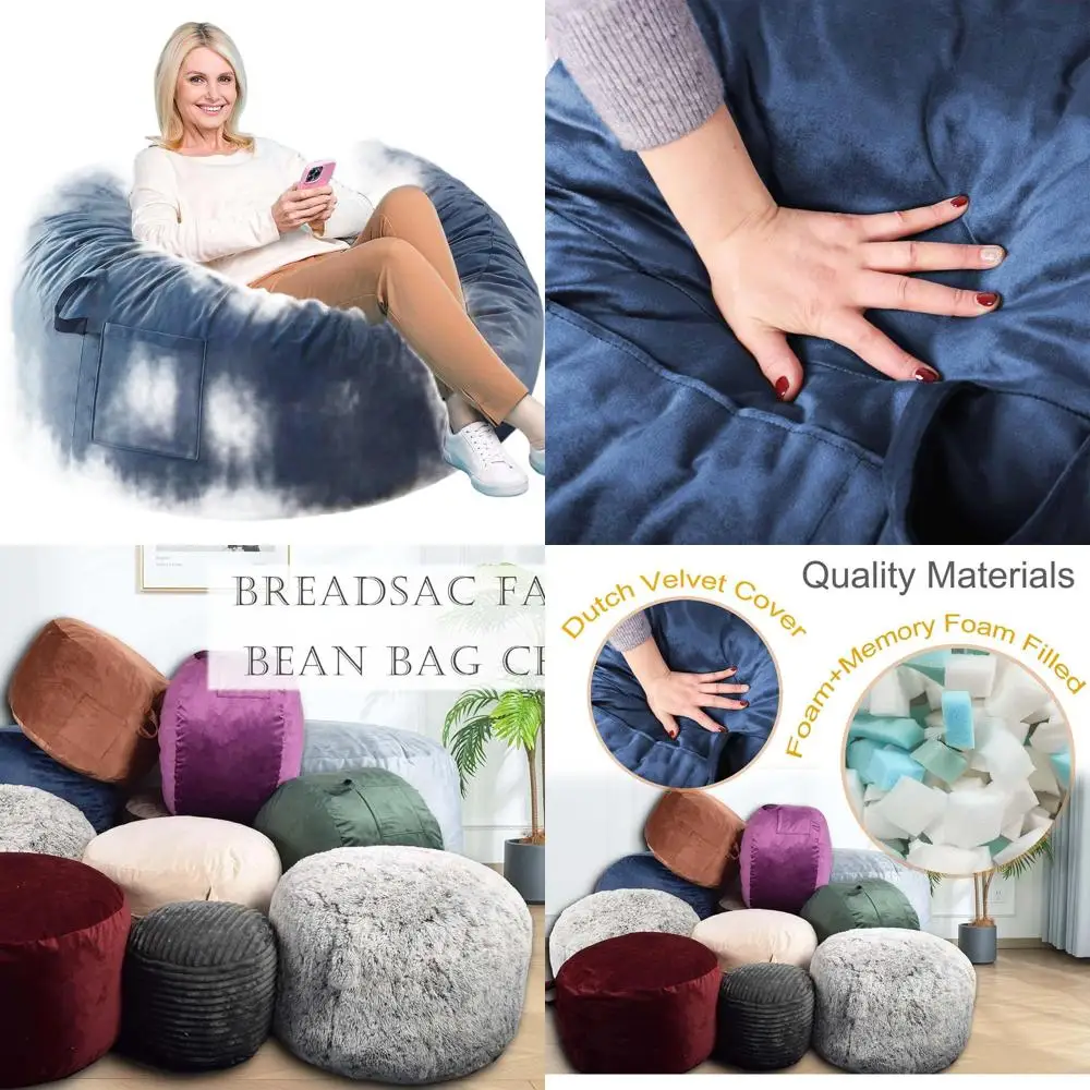 

Velvet Bean Bag Chair with Memory Foam Filling for All Ages - Plush Sofa for Home, Dorm, and Lounge