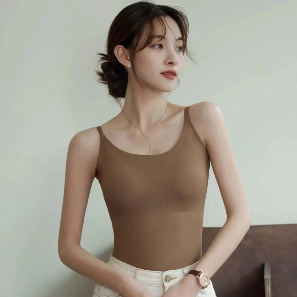 

With Chest Cushion Ice Silk Camisole Non Trace Slim Fit Ice Silk Corset Streetwear Sleeveless Crop Tops Spring Summer