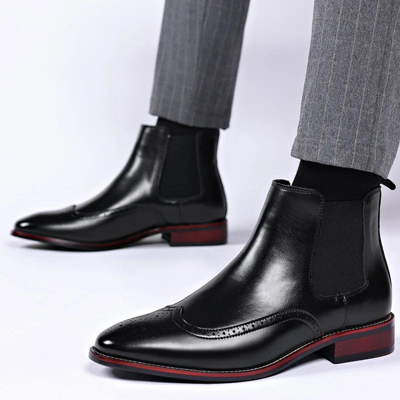 Men's Autumn Chelsea Boots Outdoor high top fashion shoes British style versatile mid top boot Casual comfortable male shoe